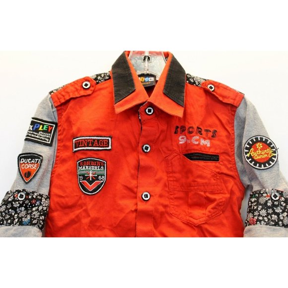 Nick Fashion Red Button Down Kreater Jeans Long Sleeve Shirt Sz 3 Sports Cars - Picture 3 of 8